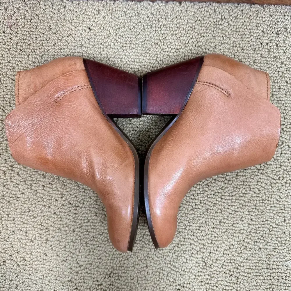LaTigo Leather Ankle Booties Healed Slip On Tan Camel Women's 6 Western Boho